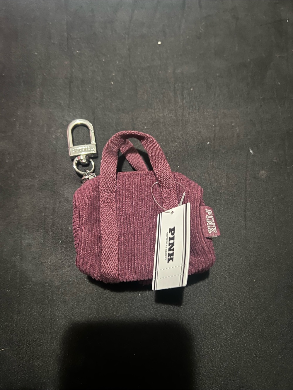 PINK Victoria's Secret Mini Corduroy Bag Keychain in Plum